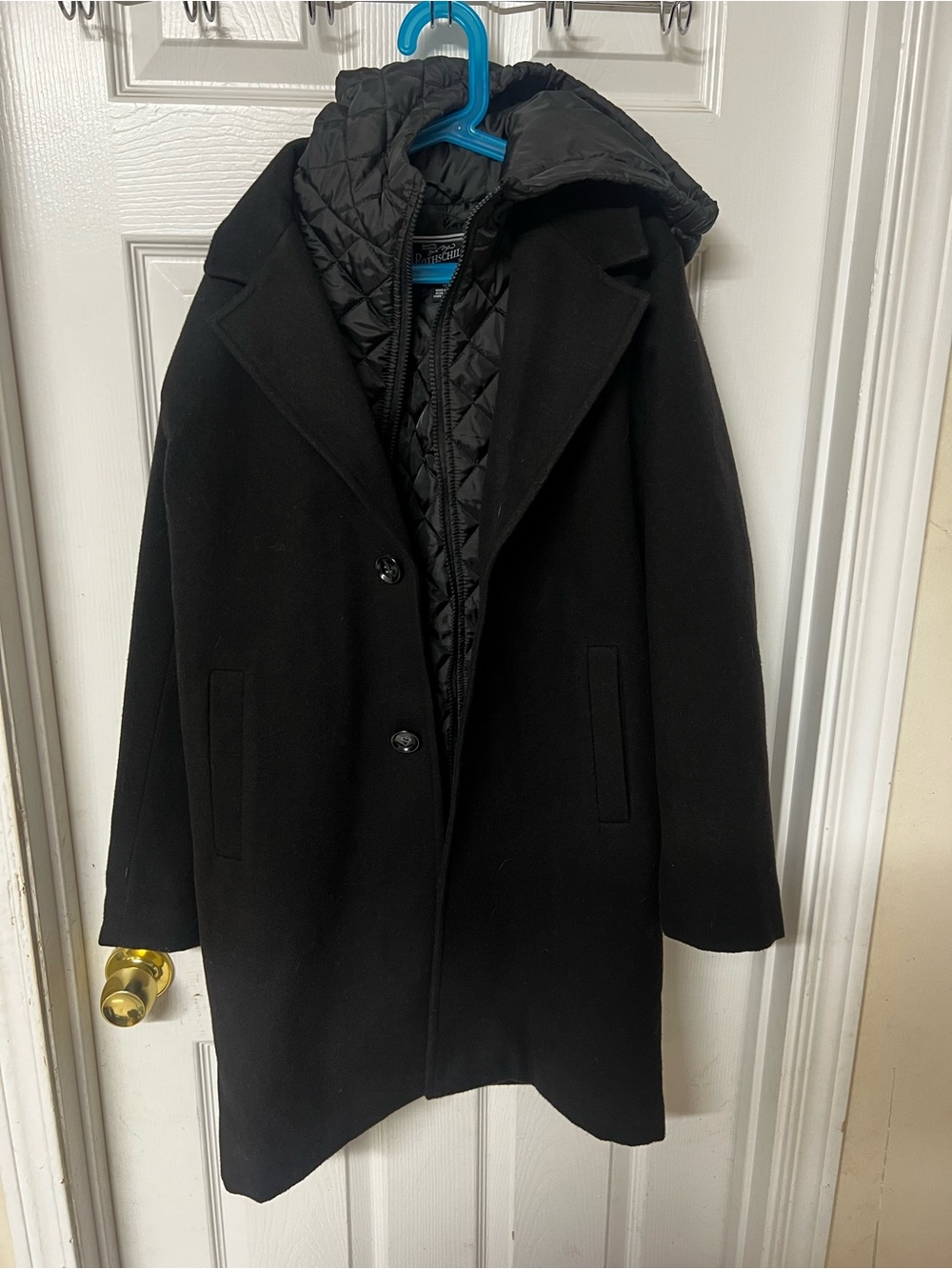 Rothschild Black Wool-Blend Pea Coat with Quilted Hooded Liner